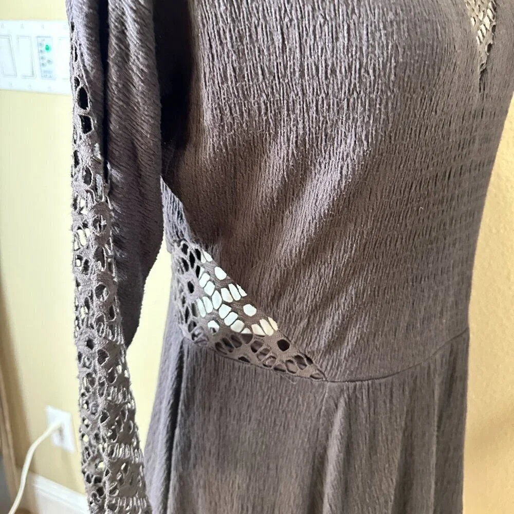 FREE PEOPLE Vintage Lace Cut Out Knit Dress Size Medium / Large Brown